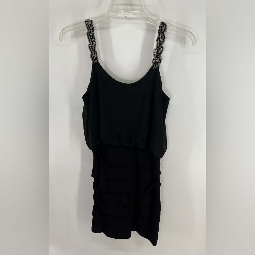 Jodi Kristopher black cocktail mini dress style Estilo silver sequin straps M - Picture 4 of 11